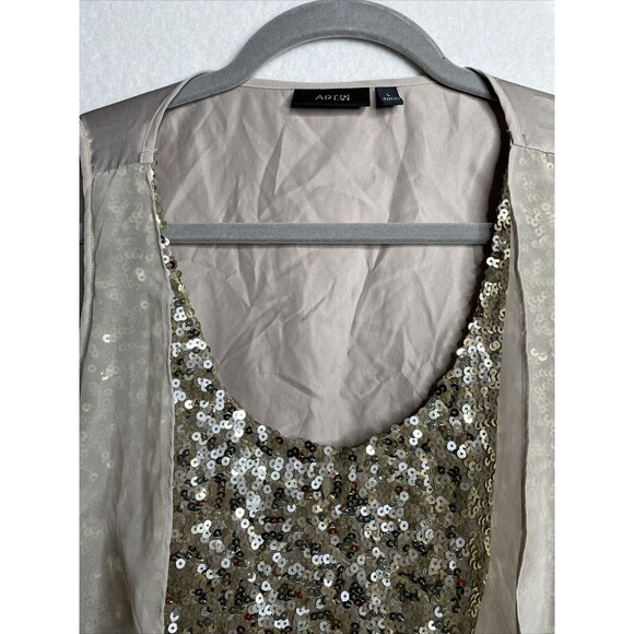 Apt 9 Women Sheer Fabric Gold Sequins Sinched in Elastic Waist Size Large - Picture 5 of 12